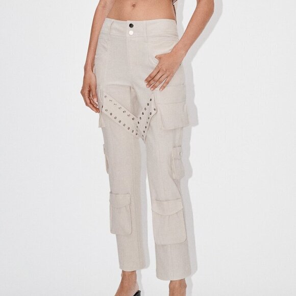 ZARA LINEN BLEND CARGO PANTS LIMITED EDITION - Picture 1 of 7